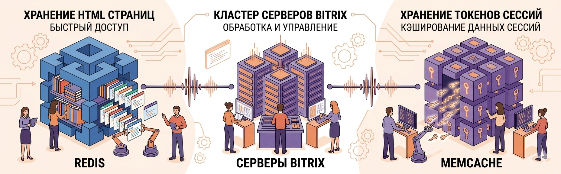 Сравнительная схема работы Redis и Memcache в инфраструктуре Битрикс