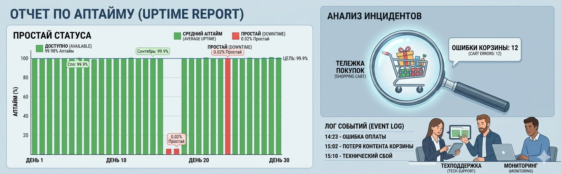 График uptime-мониторинга доступности интернет-магазина на приборной панели