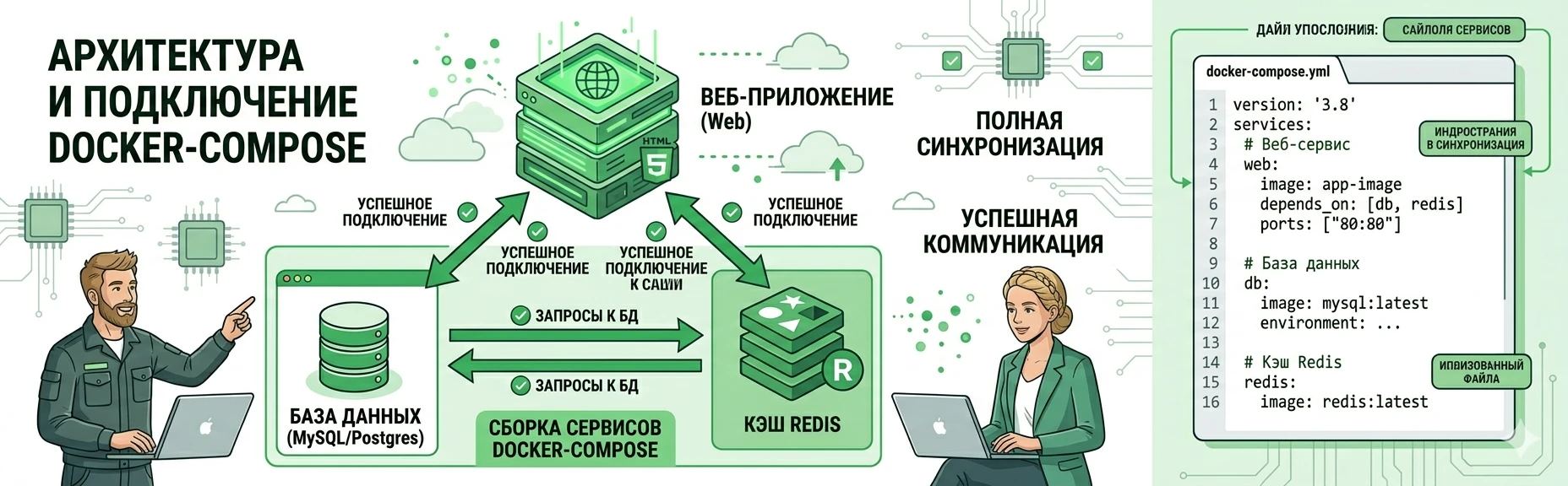 Схема docker-compose битрикс с контейнерами PHP, MySQL, Redis