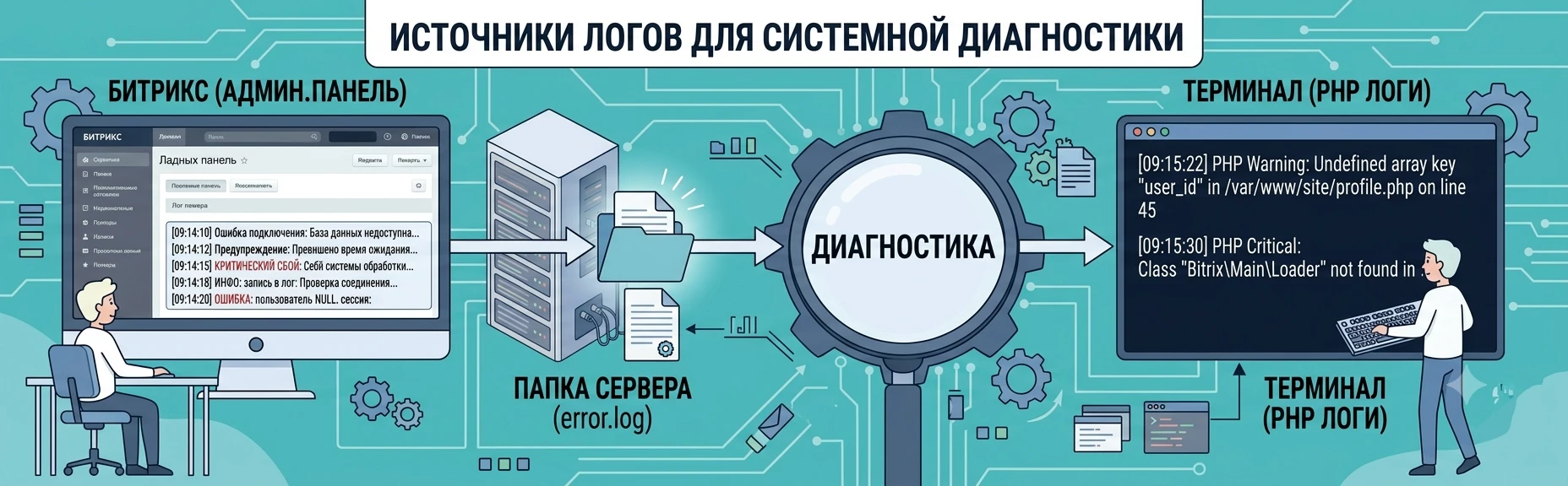 Где смотреть логи Битрикс: файлы error.log и access.log на сервере